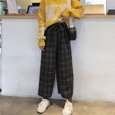 High Waist Ankle Length Wide Leg Plaid Pants
